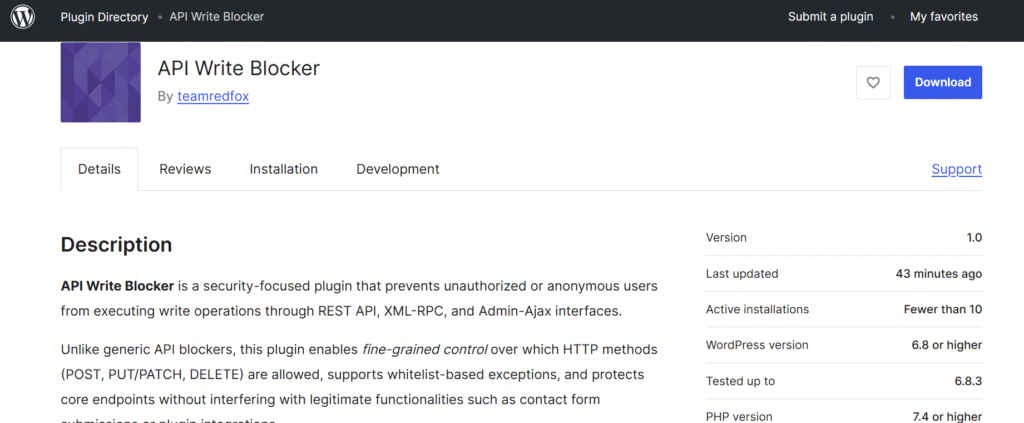 API Write BlockerがWordPressのプラグインに公開されました